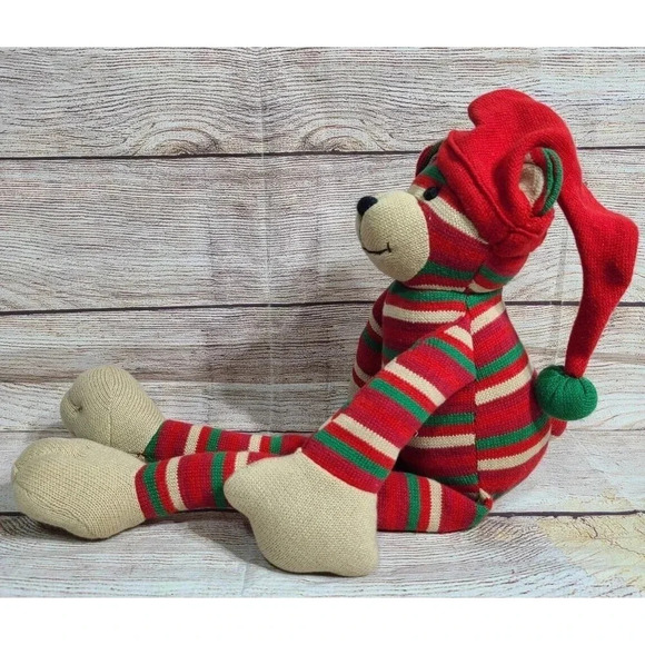 World Market Plush Sock Monkey Teddy Bear Stuffed Animal Striped Christmas 2006 - Picture 2 of 5